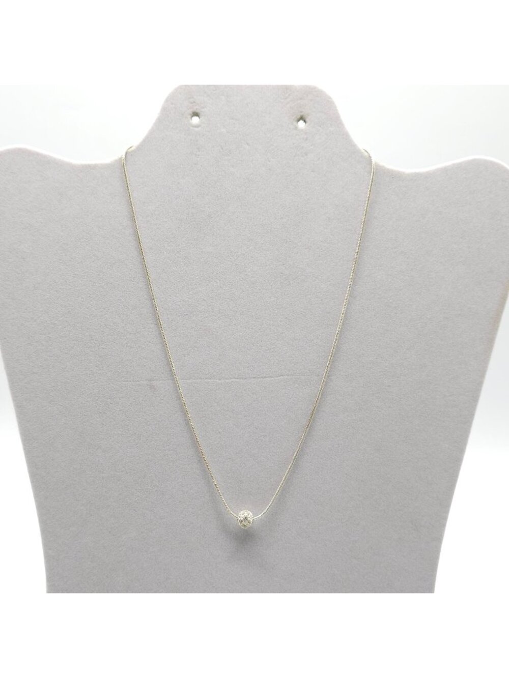FI Brand Sterling Silver Necklace Crystal Pave Ball Pendant 17 Inch Vintage